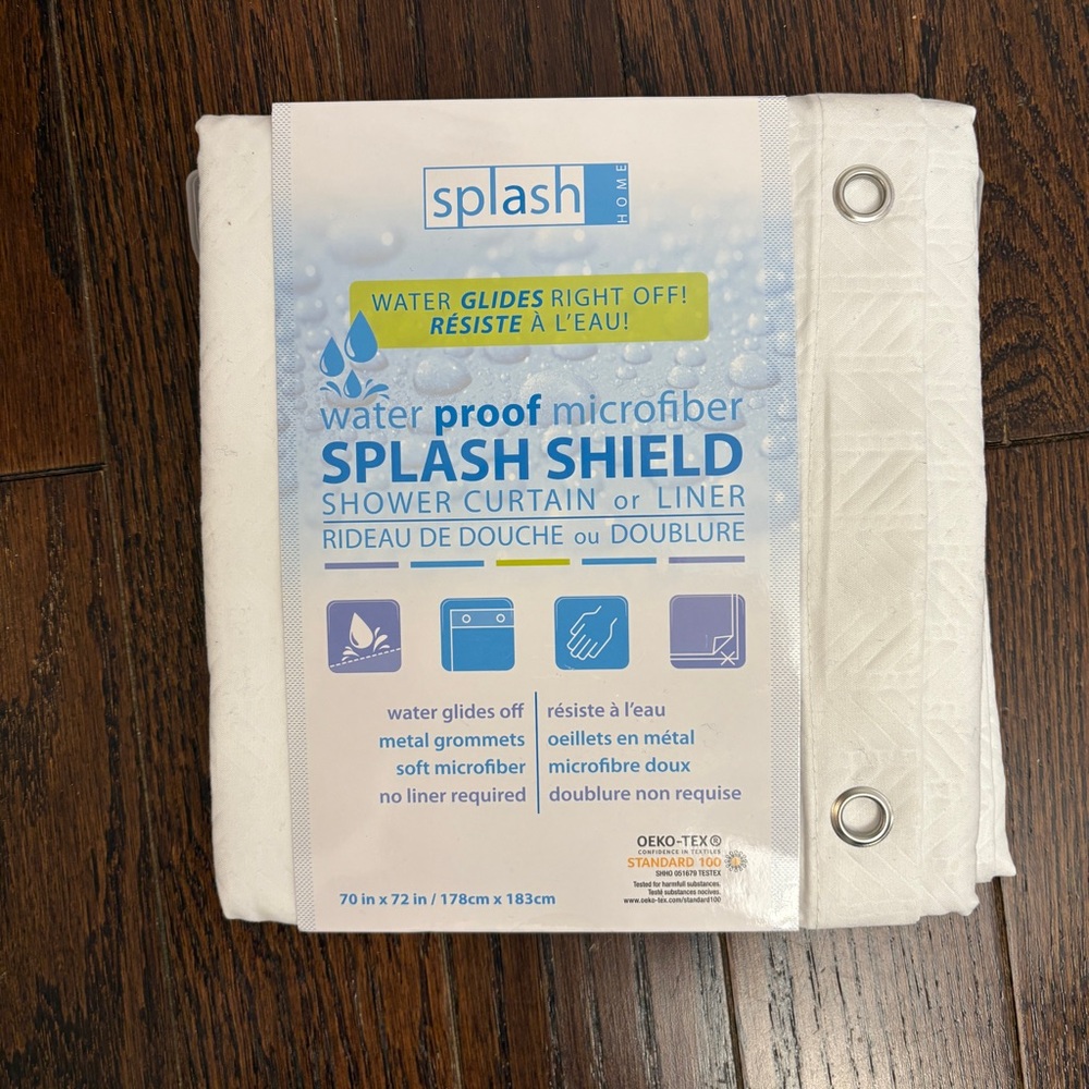 Splash Shield White Fabric Shower Curtain/Liner